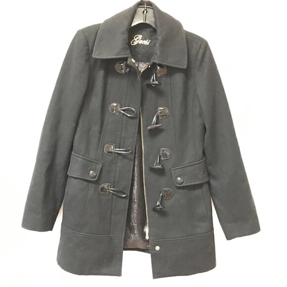 Guess Coat Peacoat Black Size Small Jacket Horn Clasps Toggle Warm EUC - Picture 4 of 8